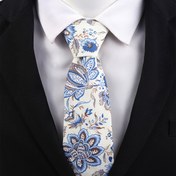 Resim Erkekler İçin Resmi ve Günlük Kravat - Şık Mavi/Beyaz Çiçek Desenli, İş, Düğün ve Partiler için Zarif Kravat, Dayanıklı Polyester Kumaş, Etkinlik Aksesuarı, Vintage Tarzı El Yapımı Görünümlü 