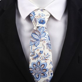 Resim Erkekler İçin Resmi ve Günlük Kravat - Şık Mavi/Beyaz Çiçek Desenli, İş, Düğün ve Partiler için Zarif Kravat, Dayanıklı Polyester Kumaş, Etkinlik Aksesuarı, Vintage Tarzı El Yapımı Görünümlü 