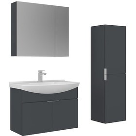 Resim Orka Purus 80 Cm Mat Antrasit Ayna Dolaplı Banyo Dolabı Takım Ve Boy Dolabı Asma Antrasit 