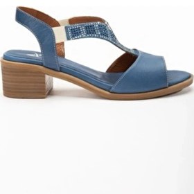 Resim Kadın Analin Shoes Taşlı Sandalet 2690 Deri Lastikli Orta Topuk Yaz Stili ile Rahatlık 