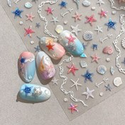 Resim Starfish, Kabuk, Okyanus Hayvanı Tırnak Etiketleri, Kabuk Parlak Yaz Tırnak Süslemeleri 