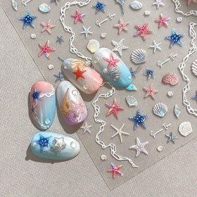 Resim Starfish, Kabuk, Okyanus Hayvanı Tırnak Etiketleri, Kabuk Parlak Yaz Tırnak Süslemeleri 