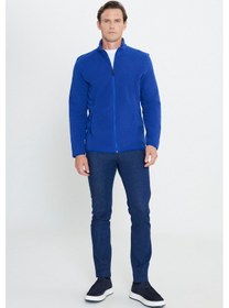 Resim AC&Co / Altınyıldız Classics 4A5221100014SKS3XL Standart Fit Fermuarlı Bato Yaka Polar Erkek Ceket Saks Mavisi 
