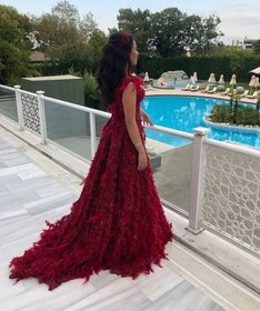 Resim Haute Couture Kırmızı Nişan ve Kına Elbisesi - Kırmızı / 44 