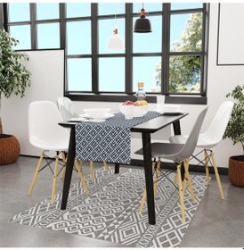 Resim Mavi Geometrik Runner 140x45cm Ince Keten, Uluslararası Yıkama Ve Solmama Sertifikası Çok Renkli 