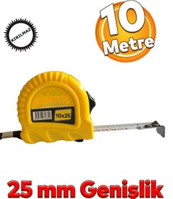 Resim Badem10 10 metre En 25 mm Düğmeli Şerit Metal Bükülebilir Metre Ölçüm Ölçme Plastik Kasalı Yüksek Kalite 