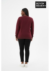 Resim Süperlife Kadın Büyük Beden Milano İtalia Baskılı Bisiklet Yaka İnce Sweatshirt Spr26bswk956-9 Bordo 