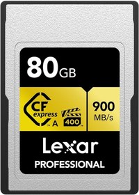 Resim Lexar 80GB Profesyonel CFexpress Tip A Altın Serisi Hafıza Kartı, 900MB/s'ye Kadar Okuma, Sinema Kalitesi 8K Video, Anma VPG 400 (LCAGOLD080G-RNENG) 