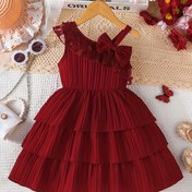 Resim 1 adet Kız Askısız Yaprak Kenarlı Fiyonk Elbise - Yazlık Rahat Polyester Spandeks Karışımı, Elde Yıkama veya Kuru Temizleme, Düzenli Kesim, Düz Renk, 12 ve Altı 