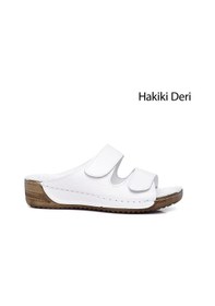 Resim Gönderi R Kadın Beyaz Cırtlı Dolgu Taban Hakiki Deri Terlik Dyza69842632 Bej - Beyaz - Kırmızı 