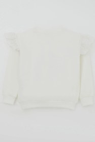 Resim Breeze Kız Çocuk Sweatshirt Omuzları Çiçek Nakış Detaylı Çiçek Baskılı 2-6 Yaş, Ekru Ekru 