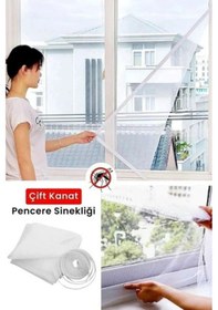 Resim 125 X 150 Cm Çift Kanat Sineklik Yapıştırma Bantlı Pencere Ve Kapıların Kapanmasını Engellemez 