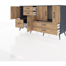 Resim Kronos Konsol 4 Raflı 5 Çekmeceli 4 Kapaklı 176x59x99 Antrasit-ça Antrasit-çam 