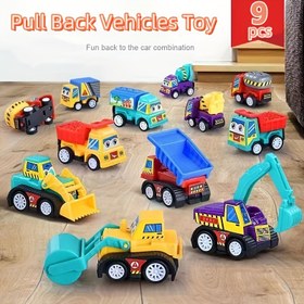 Resim 9 adet Canlı Geri Çekilebilir Araç Oyuncak Seti - Çocuklar İçin Dayanıklı Plastik İnşaat Kamyonları ve Arabalar Rastgele Renklerde, Geri Çekmek Kolay - Partiler, Doğum Günleri ve Noel Hediyeleri İçin İdeal, Parti Oyuncak Seti|Canlı Oyuncak Seti|Dayanıklı Plastik Oyuncaklar, Oyuncak Araçler 