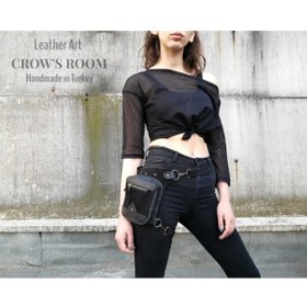 Resim Crow'sRoom Handmade Deri Bel Ve Bacak Çantası (KÜÇÜK MODEL SİYAH) 