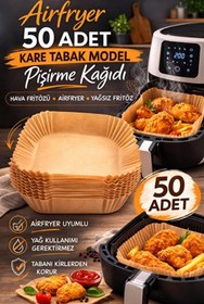 Resim Kitchen Beauty Airfryer Pişirme Kağıdı 50 Adet Hava Fritözü Kare Model Pişirme Kağıdı Airfryer Yağsız Firitöz 