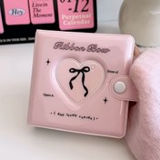 Resim Pink Love Bow Kart Tutucu Sevimli Amami Izgara Kart Albümü Polaroid Yıldız Takip 3 inç Mini Kart Düzenleyici Kpop, 20 Çift Taraflı Sayfa Dahil 