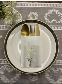 Resim Gold Yaldızlı Beyaz Cepli Gelincik Çiçeği Peçete 12 Adet 