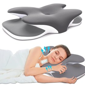 Resim Ayarlanabilir Boyun Yastığı, Servikal Destek Yastığı, Ergonomik Düzeltme Boyun Dinlendirici, Yan Yatanlar, Sırt Yatanlar ve Karın Üzerinde Uyuyanlar için Yavaş Geri Dönüşlü Kelebek Yastık 