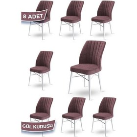 Resim Canisa Flex Serisi, Üst Kalite Mutfak Sandalyesi, 8 Adet Gülkurusu Sandalye, Gürgen Beyaz Ahşap Ayak Sandalye Gülkurusu Ayaklar Beyaz 