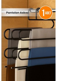 Resim Siyah 5 Bölmeli Metal Elbise Ve Pantolon Askısı - Giysi Eşarp Fular Düzenleyici Askı Siyah 