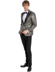 Resim Wessi Tüy Desenli Slim Fit Erkek Smokin Ceket - Lacivert 