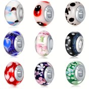 Resim 1 Adet El Yapımı Büyük Delikli Cam Boncuk - Pembe & Mor Mermer Desenli, Benekli, Çiçek ve Simli Tasarımlar DIY Takı Yapımı için, Bilezik & Kolye Yapımı, Tatil Hediyeleri, Takı Yapımı İçin Cam Boncuklar, Charm Bileklik Komponentleri, Parlak Metalik Bitiş, Dayanıklı El İşi Boncukları 