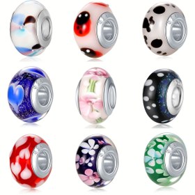 Resim 1 Adet El Yapımı Büyük Delikli Cam Boncuk - Pembe & Mor Mermer Desenli, Benekli, Çiçek ve Simli Tasarımlar DIY Takı Yapımı için, Bilezik & Kolye Yapımı, Tatil Hediyeleri, Takı Yapımı İçin Cam Boncuklar, Charm Bileklik Komponentleri, Parlak Metalik Bitiş, Dayanıklı El İşi Boncukları 