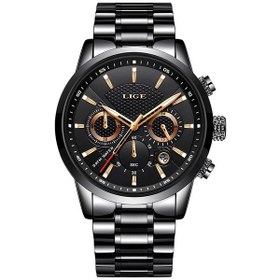 Resim Dış Ticaret Lıge Erkek Spor Kuvars Saat Su Geçirmez Çelik Kemer Çift Gözlü Çok Fonksiyonlu Saat İş Saati Kemer Altın Siyah Titanyum 