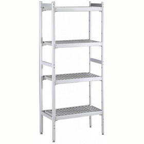 Resim Professional Düz Etejer Seti, Aluminyum Ayaklı, 4 Raflı, Her Raf Demonte Polietilen Tabletlerden Oluşur, Tabletler Bulaşık Makinesinde Yıkanabilir - 475x1216 Mm, H=1700 Mm BLS1216 