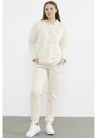 Resim Kapüşonlu Scuba Jogger Eşofman Takım - Bej 001 