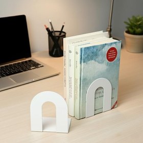 Resim 2'li Metal Kitap Desteği Kitap Tutucu (Ikili) Dekoratif Aksesuar (Beyaz) 