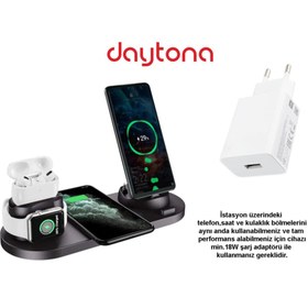 Resim Daytona Bw06-s Wireless Iwatch Airpods Iphone Samsung Kablosuz Hızlı Şarj Standı &18w Adaptör 