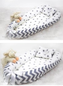 Resim Yatak Gri Yildiz Ve Gri Zikzak 