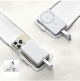 Resim W013 10000mah Güç Bankası 15w Manyetik Telefon Kablosuz Şarj Cihazı, Type-c'den İp Kabloya Beyaz 