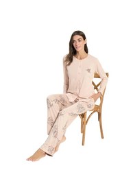 Resim Over Sleep By Poleren Over Sleep 3317 Kadın Uzun Kol Büyük Beden Modal Süprem Pijama Takım L-xl-xxl-3x Pudra 