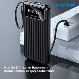 Resim Neutron NTL-PB-13N4 10.000 mAh Kablolu Dijital Göstergeli El Feneri Özellikli Siyah Powerbank 