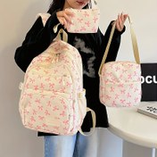 Resim Kadın Çantası Seti Üç Parça Büyük Kapasiteli Sırt Çantası, Günlük Seyahat Moda Çok Amaçlı Omuz Çantası Yeni Tarz Yay Tasarımlı Kore Esintili Koleksiyonu İçeren Sırt Çantası, Crossbody Çanta ve Bozuk Para Cüzdanı 