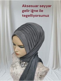 Resim Nuray hazır duvak Antrasit aksesuar dahil tek gamze model hazır duvak hazır şal hazır türban 