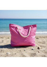 Resim Plaj Çantası Pembe 45 CM + Makyaj Çantası Pembe 