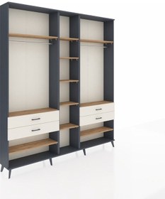 Resim Arges Dolap 11 Raflı 4 Çekmeceli 2 Askılı 220x30x243 Antrasit-çam/aytaşı Atlas Çam/aytası 