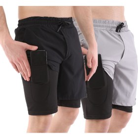 Resim Ghassy Co Erkek 2'li Paket Running Hızlı Kuruma Micropoly Antrenman Fitness Kısa Taytlı Spor Şort 