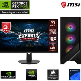 Resim MSI S08DC RTX5000 Gaming I7 14700F 64 GB Ddr5 Ram 2 TB SSD Gen4 RTX5060TI 16 GB H610 27" 180Hz. Oyuncu bilgisayarı 