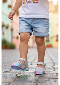 Resim Kiko Kids Gilan Cırtlı Işıklı Kız Bebek Babet Ayakkabı Gümüş 