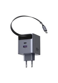 Resim Ugreen 65w Makaralı Dahili Kablolu Gan Hızlı Şarj Cihazı, 2xusb-c, 1xusb-a, Gri, 65825 