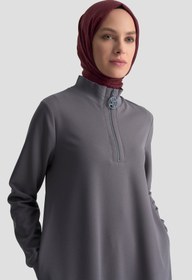 Resim Armine Fermuar Detaylı Basic Tunik Gri 