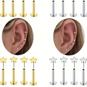 Resim 8 Parça Paslanmaz Çelik Gövde Piercing Kiti - Kıkırdak, Kulak, Dudak, Burun Yıldız Çivileri için - Şık ve Sevimli Günlük Takı Hediyesi 