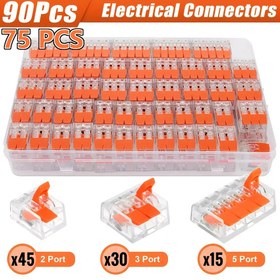 Resim 75 adet/90 adet Kutulu Mini Hızlı Kolu Tel Kablo Bağlayıcı Kiti Evrensel Kompakt İtme Terminali 2/3/5 Pin Birleştirme Bağlayıcı 450V/32 