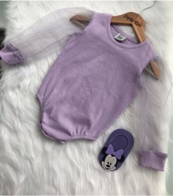 Resim ŞAPKAKİDS Kız Bebek Ribana Kolları Tül Lila Tek Üst 