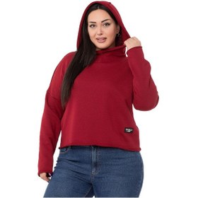 Resim Büyük Beden Kapüşonlu Düşük Kollu Pis Dikişli Üç İplik Bordo Sweatshirt-bordo Bordo 